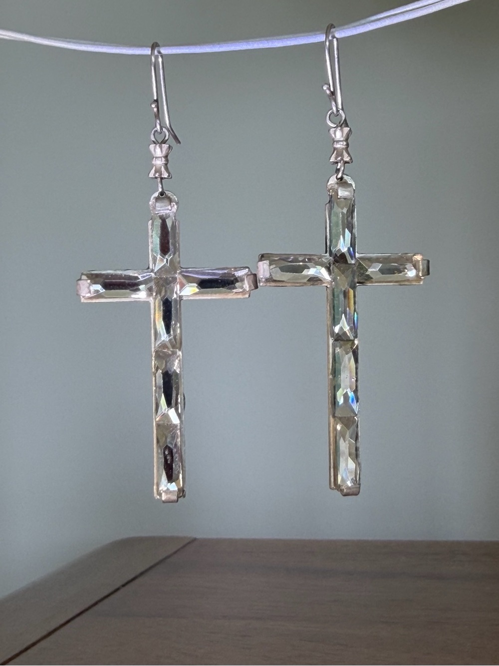 Virgins Saints & Angels Crystal Cross Drop Earrings in Clear and Gold - Picture 2 of 4